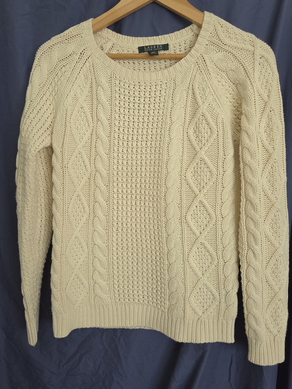 Lauren Ralph Lauren Women's Cream Cable Knit Cotton Blend Sweater Size Medium M